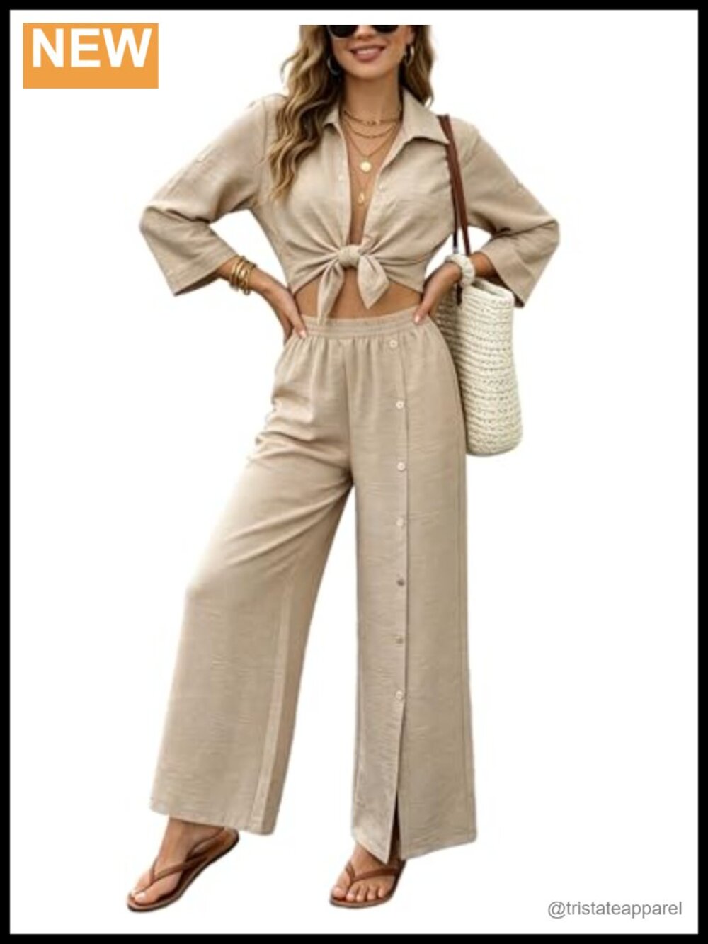 2 Piece Loungewear Set Chiffon Shirt & Wide Leg Pants Matching Outfit